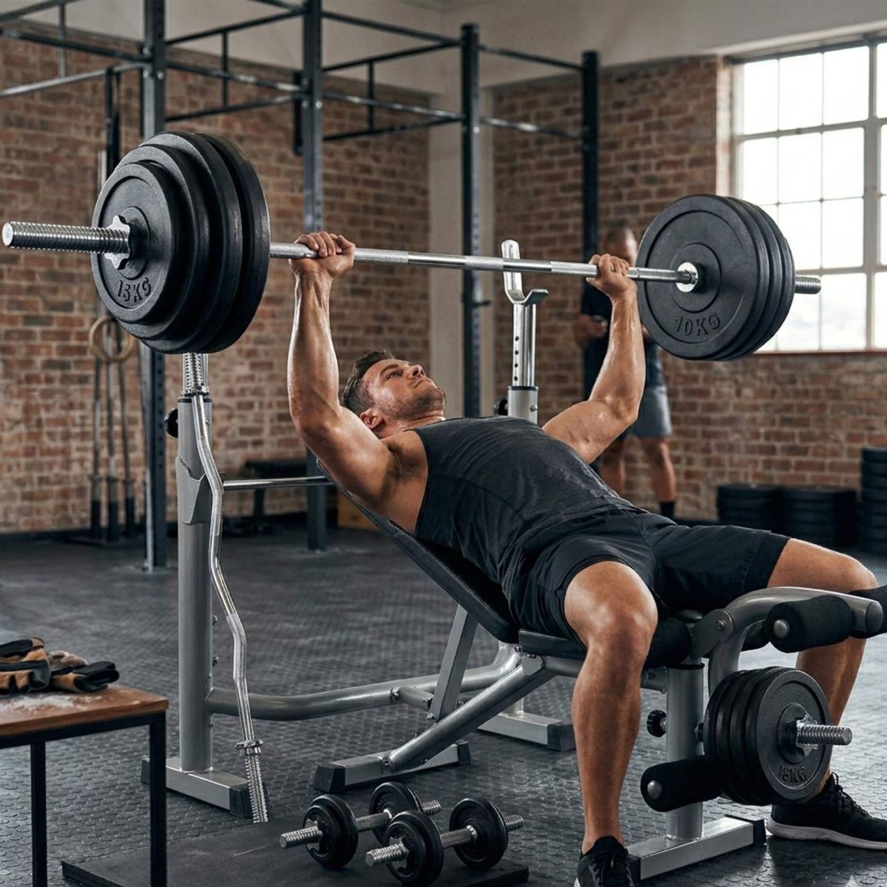 Bench i 90kg, šipke ravna 218cm, EZ, bučice 